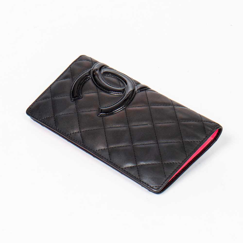 CHANEL Pink & Black Quilted Calfskin Leather Small Cambon CC Logo