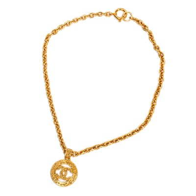 Lot 304 - Chanel Round Studded Logo Pendant Necklace