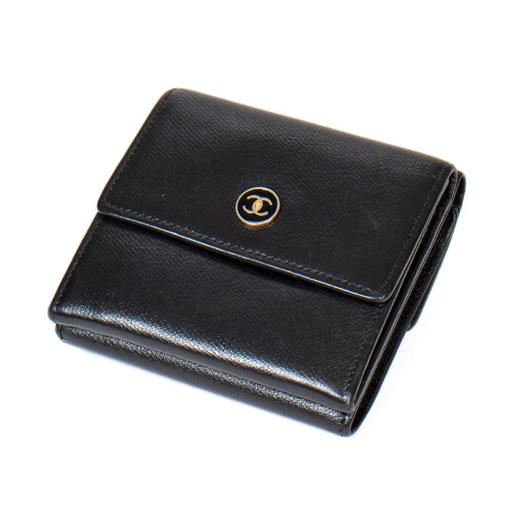 Lot 326 - Chanel Black Double Flap Tri-Fold Leather Wallet