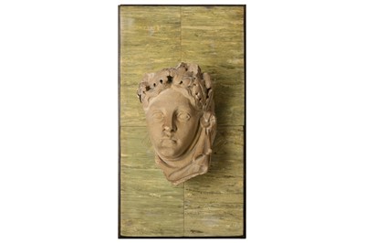 Lot 177 - A LATE 19TH CENTURY TERRACOTTA FEMALE MASK, REPUTEDLY FROM ST PANCRAS
