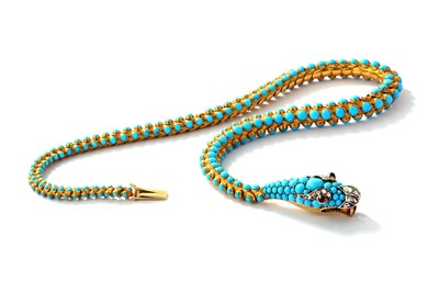 Lot 127 - A turquoise and diamond snake necklace, circa 1865