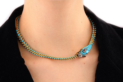 Lot 127 - A turquoise and diamond snake necklace, circa 1865