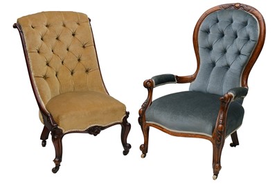 Lot 401 - A Victorian walnut spoon back armchair