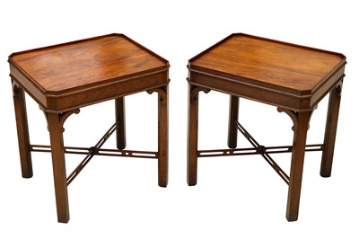 Lot 367 - A pair of George III style mahogany occasional low tables