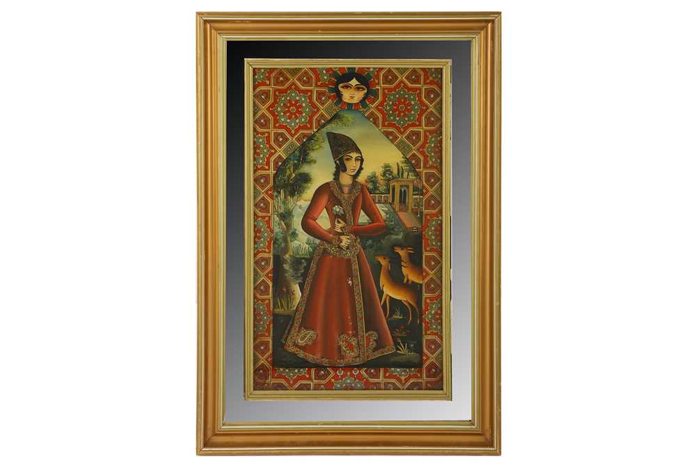 Lot 48 - * A REVERSE GLASS PAINTING OF A PRINCELY QAJAR YOUTH