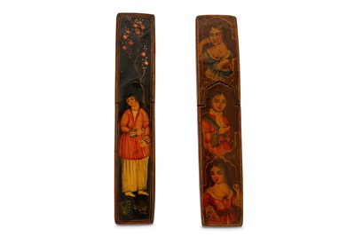 Lot 57 - * TWO QAJAR LACQUERED PAPIER-MÂCHÉ WAFER SEAL HOLDERS
