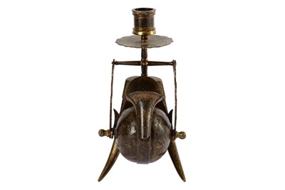 Lot 110 - * A GOLD-DAMASCENED (KOFTGARI) STEEL INKWELL AND CANDLESTICK