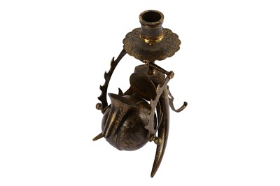 Lot 110 - * A GOLD-DAMASCENED (KOFTGARI) STEEL INKWELL AND CANDLESTICK