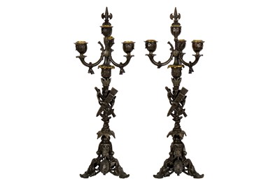 Lot 205 - A pair of Continental spelter candelabra