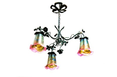 Lot 785 - A later 20th Century Art Nouveau inspired cast aluminium chandelier