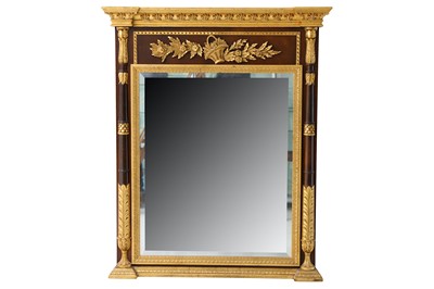 Lot 392 - An Italian reproduction Empire style parcel gilt and hardwood overmantel mirror