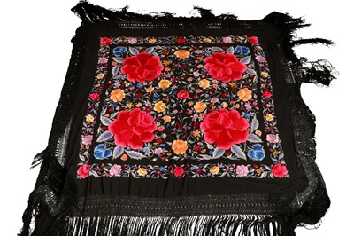 Lot 266 - A late 20th Century Chinese black silk shawl