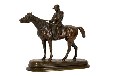 Lot 209 - A late 19th/early 20th century French patinated bronze of a racehorse and jockey