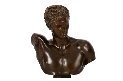 Lot 211 - A late 19th century French patinated bronze bust of Apollo