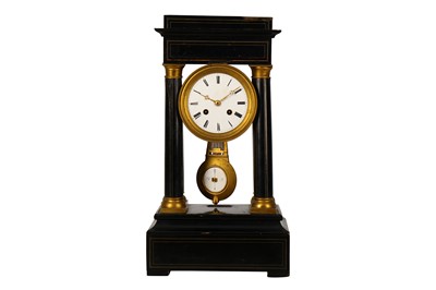 Lot 229 - A French Louis Philippe period ebonised and gilt bronze mounted portico clock