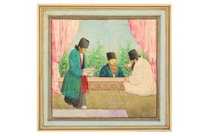 Lot 40 - * THREE QAJAR WATERCOLOURS WITH COMMON DAILY LIFE SCENES