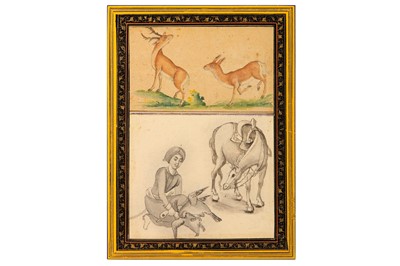 Lot 38 - * A YOUTH TETHERING A MOUNTAIN GOAT AND TWO SIMILAR DRAWINGS