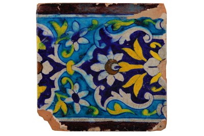 Lot 27 - * NINE POTTERY TILES WITH FLORAL DECORATION