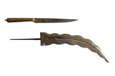 Lot 33 - * A GOLD-DAMASCENED STEEL DAGGER BLADE AND A  GOLD-DAMASCENED STEEL FRUIT DAGGER