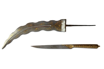 Lot 33 - * A GOLD-DAMASCENED STEEL DAGGER BLADE AND A  GOLD-DAMASCENED STEEL FRUIT DAGGER