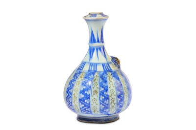 Lot 17 - * A SAFAVID RED, BLUE AND WHITE POTTERY QALYAN BOTTLE