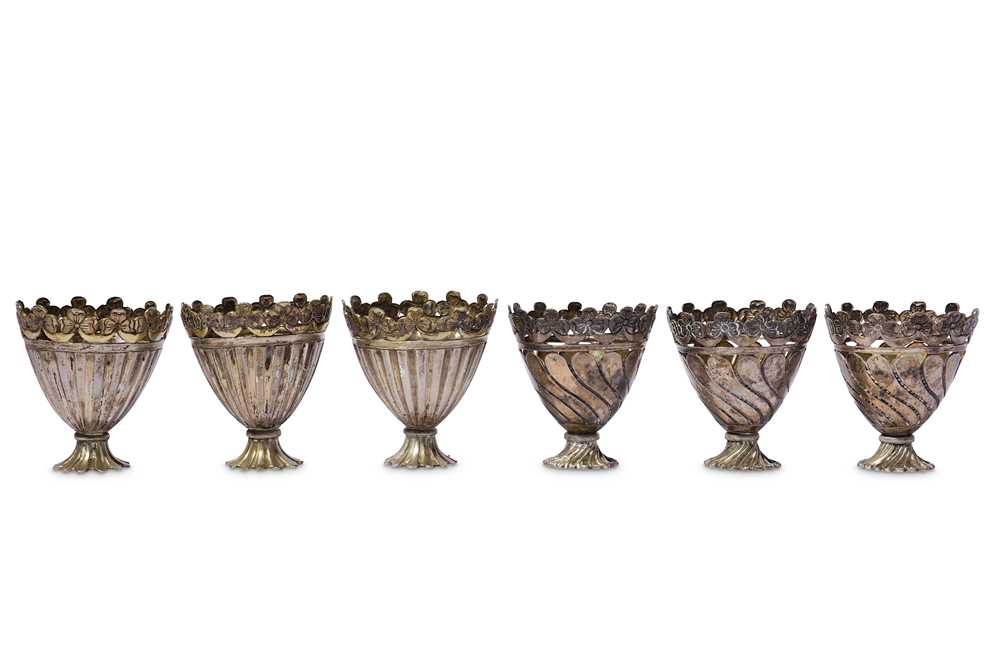 Lot 99 - * A SET OF SIX WHITE METAL CUP HOLDERS (ZARF)
