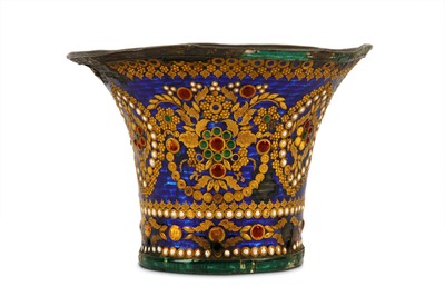 Lot 79 - * A LARGE QAJAR GILT AND ENAMELLED SILVER QALYAN CUP