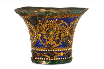 Lot 79 - * A LARGE QAJAR GILT AND ENAMELLED SILVER QALYAN CUP