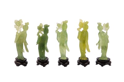 Lot 241 - A set of five Chinese hardstone carvings of immortal maidens.