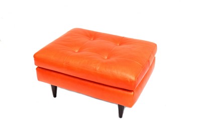 Lot 725 - A contemporary orange leather upholstered footstool of rectangular outline