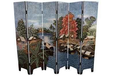 Lot 185 - A late 20th Century Vietnamese lacquered six fold screen