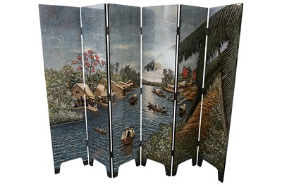 Lot 185 - A late 20th Century Vietnamese lacquered six fold screen
