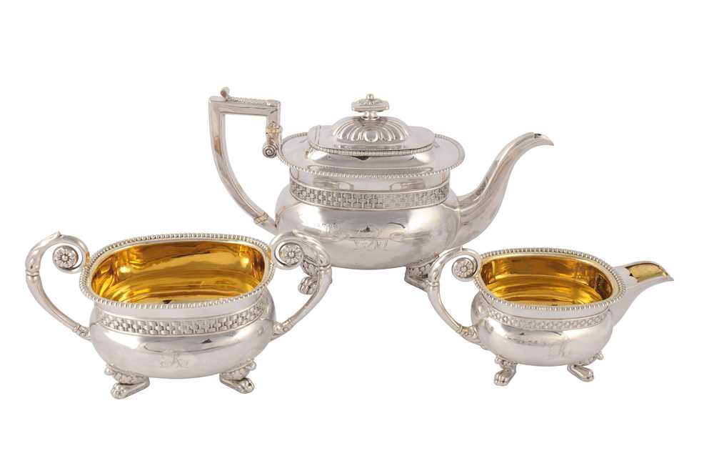Lot 16 - A George IV sterling silver three piece tea set