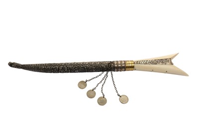 Lot 338 - A BONE AND RESIN-HILTED YATAGHAN DAGGER WITH SILVER REPOUSSÉ SCABBARD