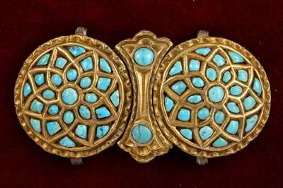 Lot 233 - A GROUP OF GOLD-SET PEARL AND TURQUOISE-ENCRUSTED DRESS ORNAMENTS