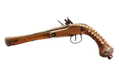 Lot 345 - λ A QAJAR IVORY-INLAID BLUNDERBUSS WITH GOLD-DAMASCENED BARRELL