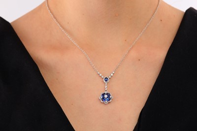 Lot 38 - A sapphire and diamond pendant necklace