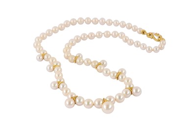 Lot 100 - A cultured pearl necklace, bracelet and earring suite, by Paul Morelli