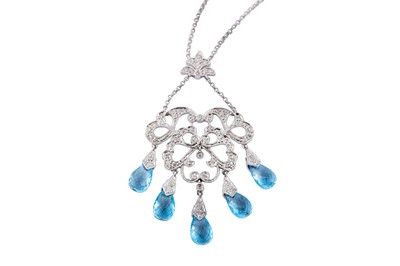 Lot 13 - A blue topaz and diamond pendant necklace