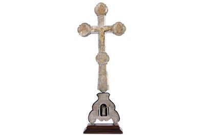 Lot 308 - λ A MOTHER-OF-PEARL-INLAID WOODEN CRUCIFIX