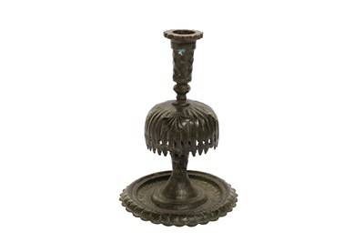Lot 329 - A TINNED COPPER CANDLESTICK