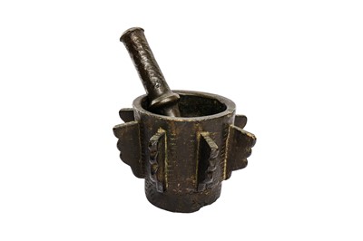 Lot 264 - AN ANDALUSIAN BRONZE MORTAR AND PESTLE