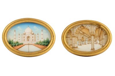 Lot 221 - λ TWO INDIAN ARCHITECTURAL MINIATURES ON IVORY