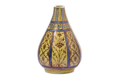 Lot 293 - A LUSTRE, YELLOW AND COBALT BLUE-PAINTED POTTERY VASE