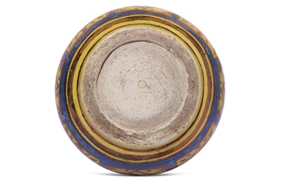 Lot 293 - A LUSTRE, YELLOW AND COBALT BLUE-PAINTED POTTERY VASE