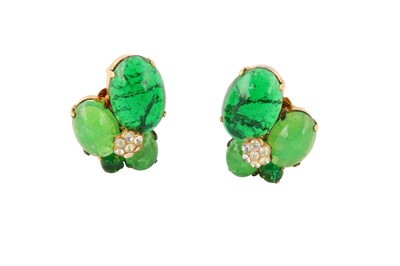 Lot 455 - Christian Dior Green Stone Clip On Earrings