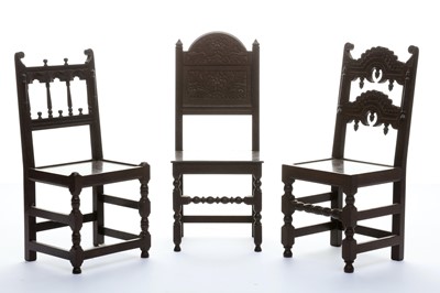 Lot 124 - Three Jacobean style minature hardwood chairs