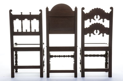 Lot 516 - Three Jacobean style minature hardwood chairs