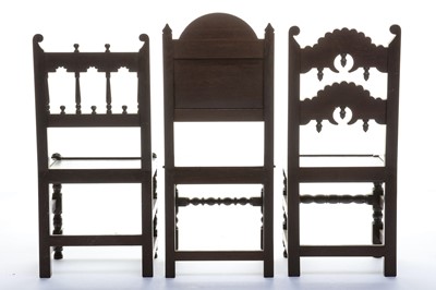 Lot 124 - Three Jacobean style minature hardwood chairs