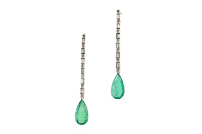 Lot 88 - A pair of emerald and diamond earrings